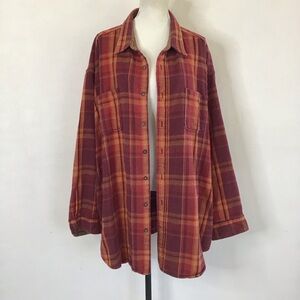 St. John’s Bay Men Vintage Red and Orange Strip Plaid Outdoor Shirt Jacket 4X